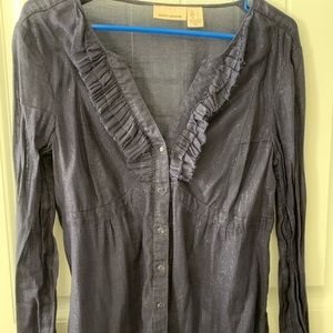 DKNY Jeans Shimmery Blue Button Down Top